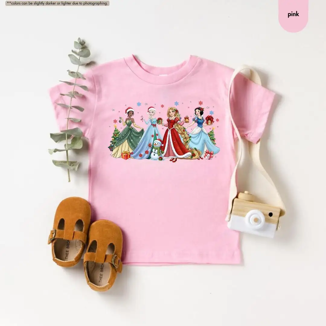 Christmas Princess Shirt for Kids, Disney Holiday Tee, Girls Christmas Trip Shirt, Santa Hat Princess Top, Toddler Gift, Baby Girl Xmas Gift