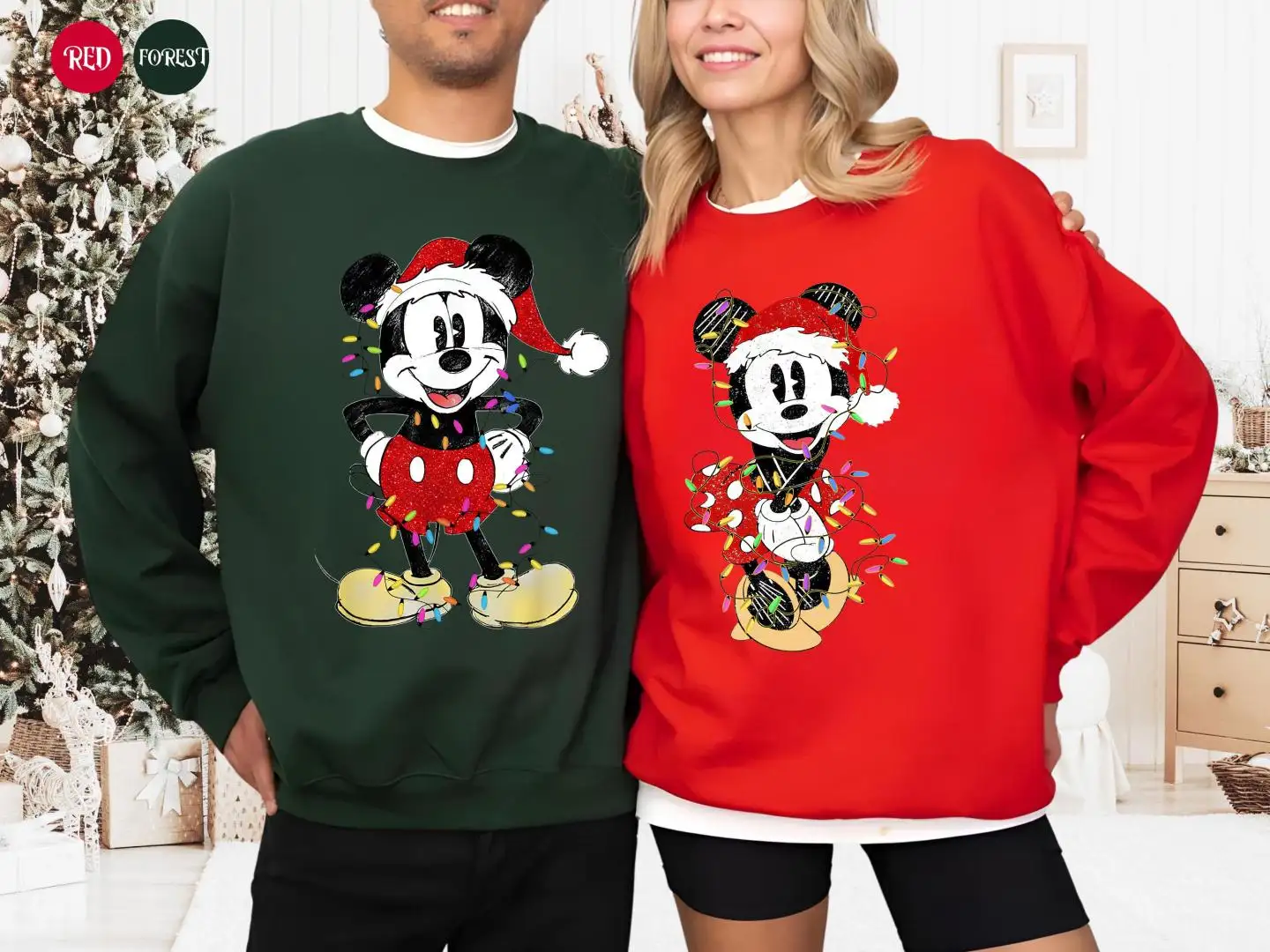 Disney Couples Mickey and Minnie Mouse Christmas Sweatshirt, Disney Hoodie, Disneyland Vacation Holiday Gift, Mickey Xmas Party Sweatshirt