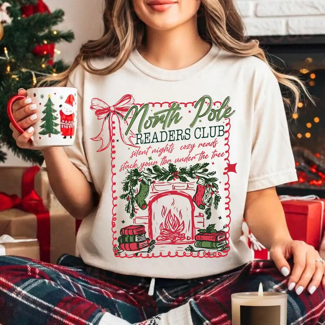 Comfort Colors® North Pole Readers Club Shirt, Xmas Book Club Tee, Holiday Reading Shirt For Women, Book Lover Gift, Bookish Christmas Shirt