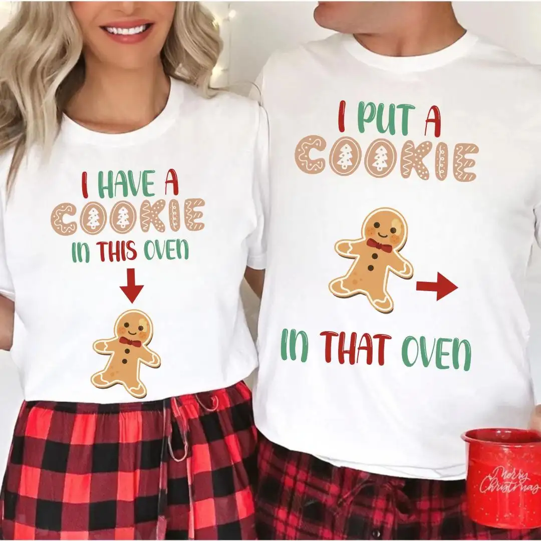 Gingerbread Cookie In The Oven Couple Shirts, Christmas Pregnancy Announcement Shirt, Baby Reveal, Xmas Pregnancy Shirt, Christmas Maternity