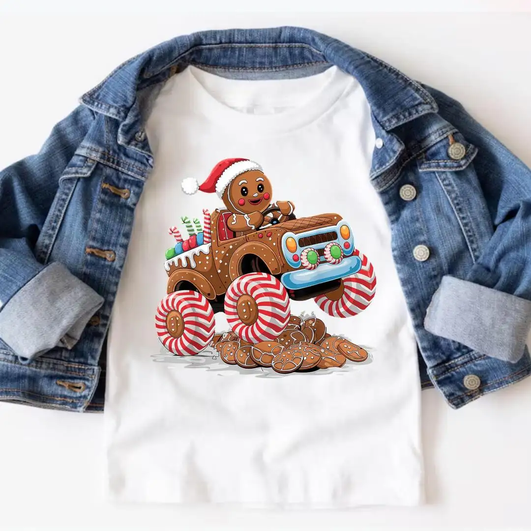 Gingerbread Monster Truck Christmas Kids Shirt, Gingerbread Boy Shirt, Santa Cookie Shirt, Toddler Boy Xmas Tee, Youth Holiday T-Shirt