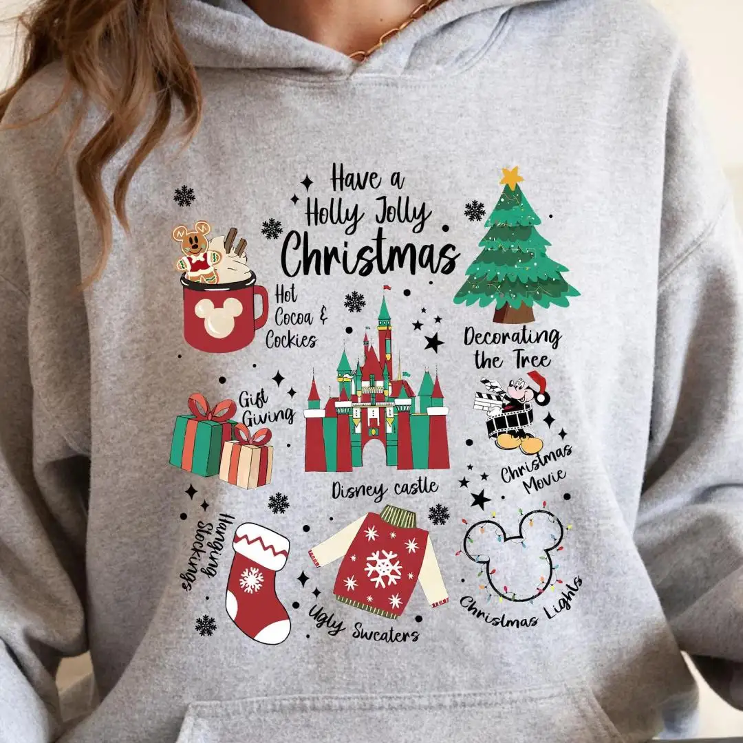 Disney Christmas Hoodie, Disneyland Trip Tee, Have A Holly Jolly Christmas, Disney Castle Sweatshirt, Christmas Gift For Women, Disney Snacks