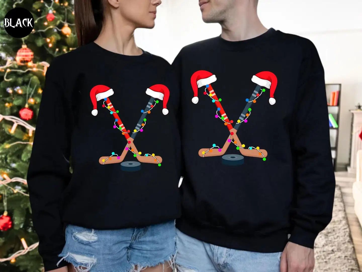 Christmas Ice Hockey Sweatshirt, Hockey Lover, Hockey Team Gifts, Xmas Sports Gift, Holiday Sweaters, Hockey Mom Sweatshirt, Ice Hockey Gifts