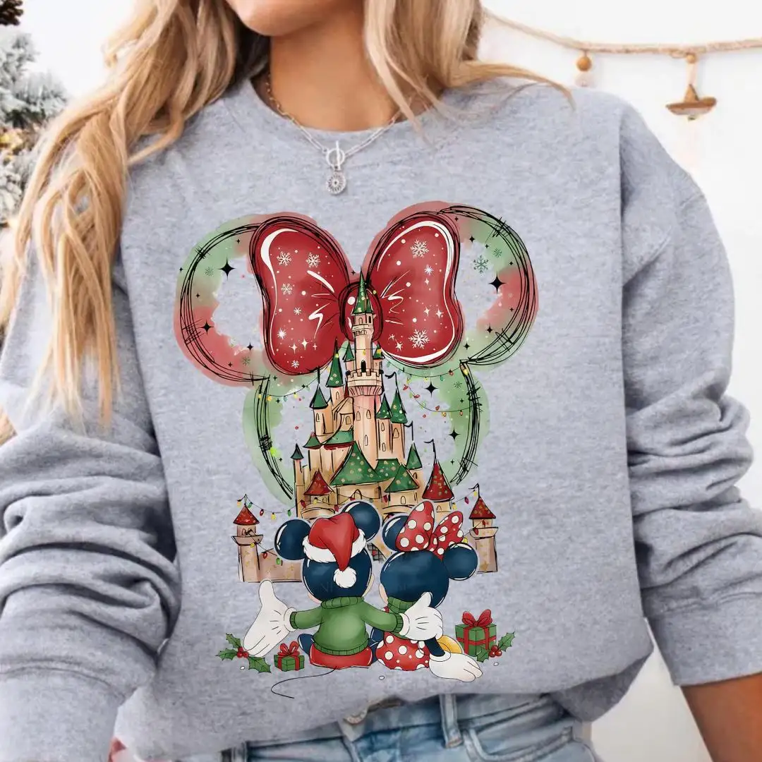 Disney Christmas Sweatshirt For Women, Disneyland Trip Hoodie, Couples Sweater, Minnie Disney Castle Hoodie, Disney Xmas Party 2025 Sweater