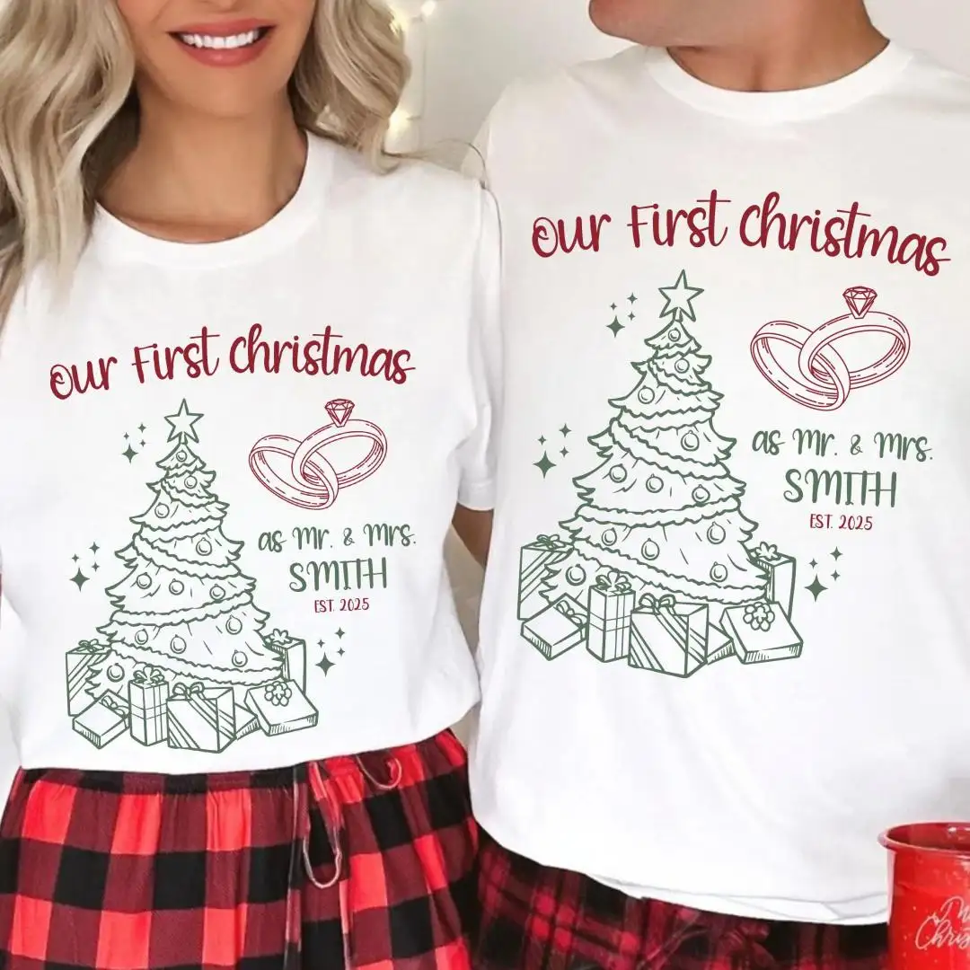 Our First Christmas Shirts, Just Married Shirt, Custom Mr Mrs Couple Holiday Shirts, Newlywed Christmas Shirt, Matching Couples Xmas Shirts