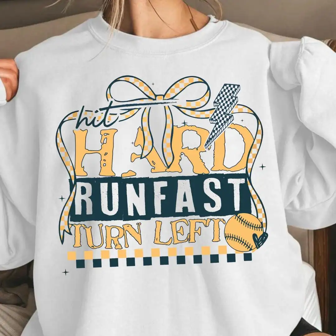 Funny Softball Sweatshirt, Hit Hard Run Fast Turn Left Hoodie, Baseball Dad Hoodie For Men, Softball Season Sweatshirt, Softball Player Gift