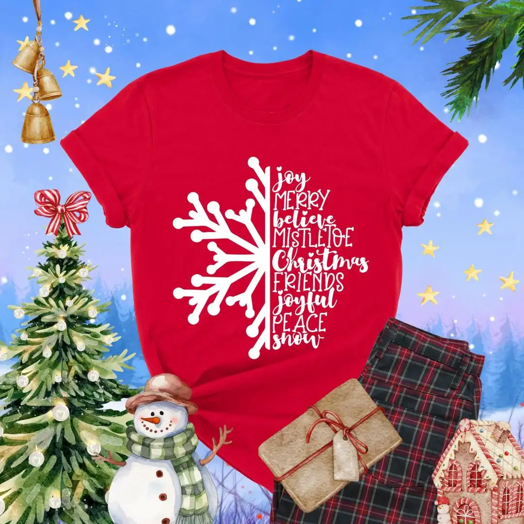 Snowflake Christmas Shirt, Festive Winter Shirt, Joyful Christmas Tee, Holiday Spirit Tee, Womens Snowflake Shirt, Merry Christmas Apparel