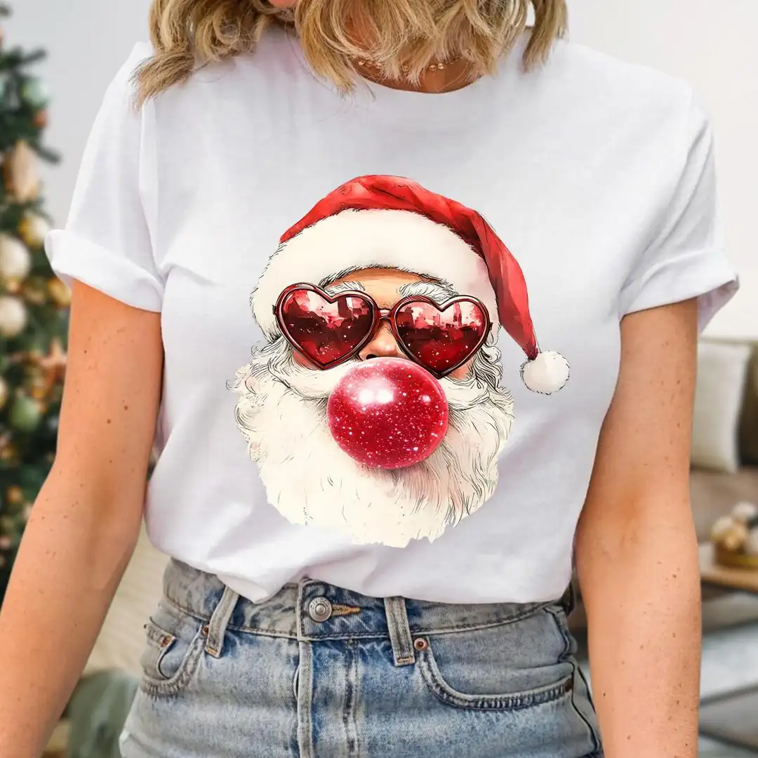 Retro Santa Bubblegum Shirt, Christmas Graphic Tee, Groovy Christmas Tee, Santa Red Bubble, Holiday Shirt for Women, Vintage Style Santa Top
