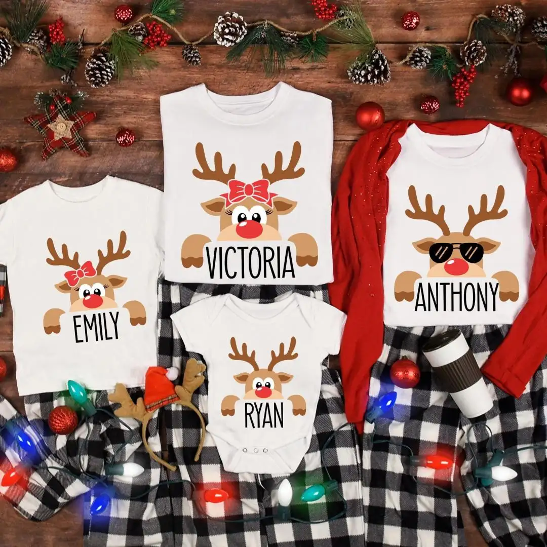 Customized Reindeer Christmas Shirt, Matching Family Christmas Shirt, Custom Family Name Shirt, Personalized Christmas Family Tee, Deer Shirt