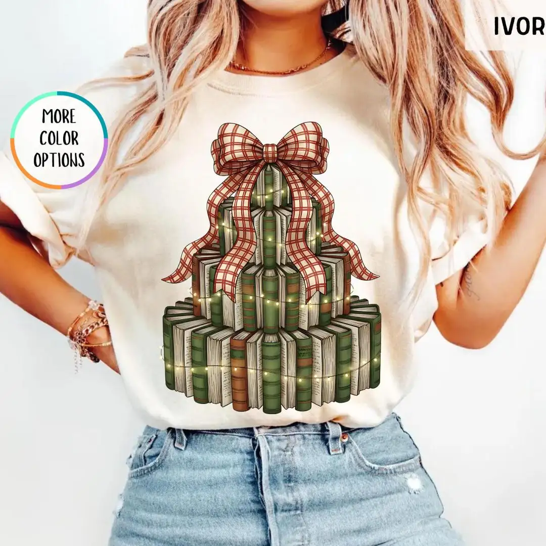 Comfort Colors® Christmas Vow Book Tree Shirt, Christmas Tree Tee, School Christmas Shirt, Christmas Gift For Teacher, Book Lovers Xmas Gift