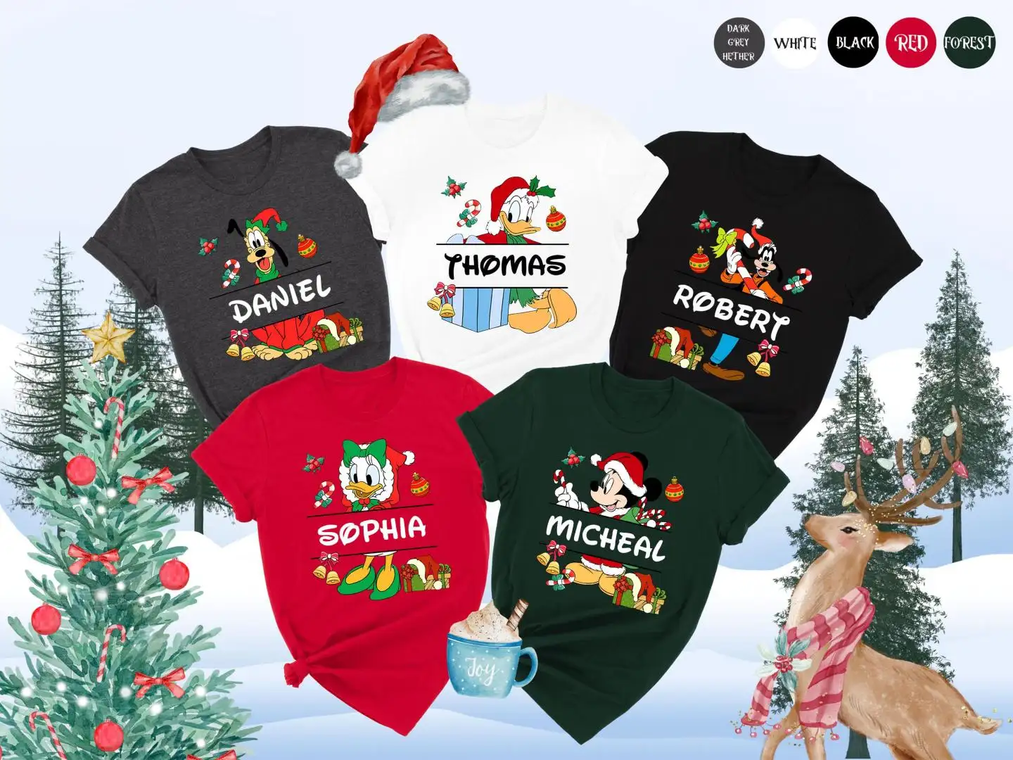 Custom Name Mickey Christmas Shirt, Mickey and Friends Holiday Tee, Kids Family Xmas Matching T Shirt, Personalized Disney Christmas T-Shirt