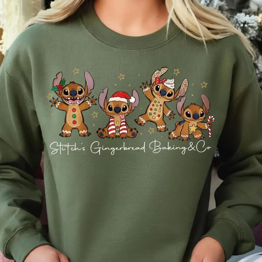 Stitch Gingerbread Christmas Sweatshirt, Stitch Xmas Pullover for Women & Teens, Cute Holiday Baking Crewneck, Disney Christmas Hoodie