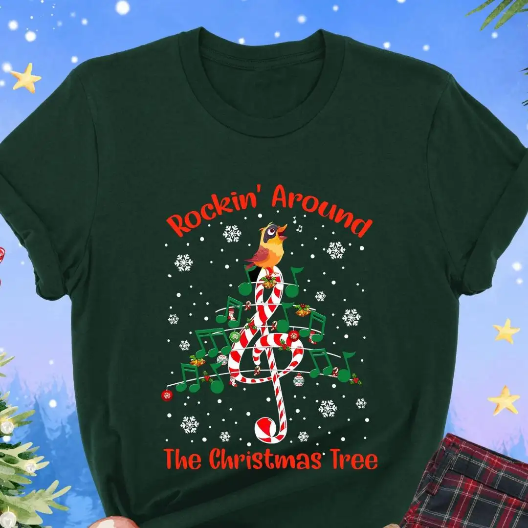 Rockin' Around The Christmas Shirt, Merry Christmas Shirt, Musical Christmas, Xmas Gift For Music Teacher, Christmas Tree Music Note Shirt