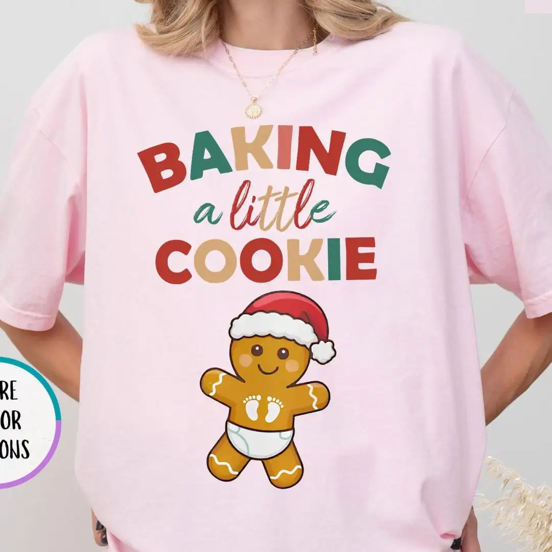 Comfort Colors® Maternity Christmas Shirt, Baby Gingerbread, Baby Reveal Gift, Xmas Pregnancy Announcement Tee, Baking A Little Cookie Tee