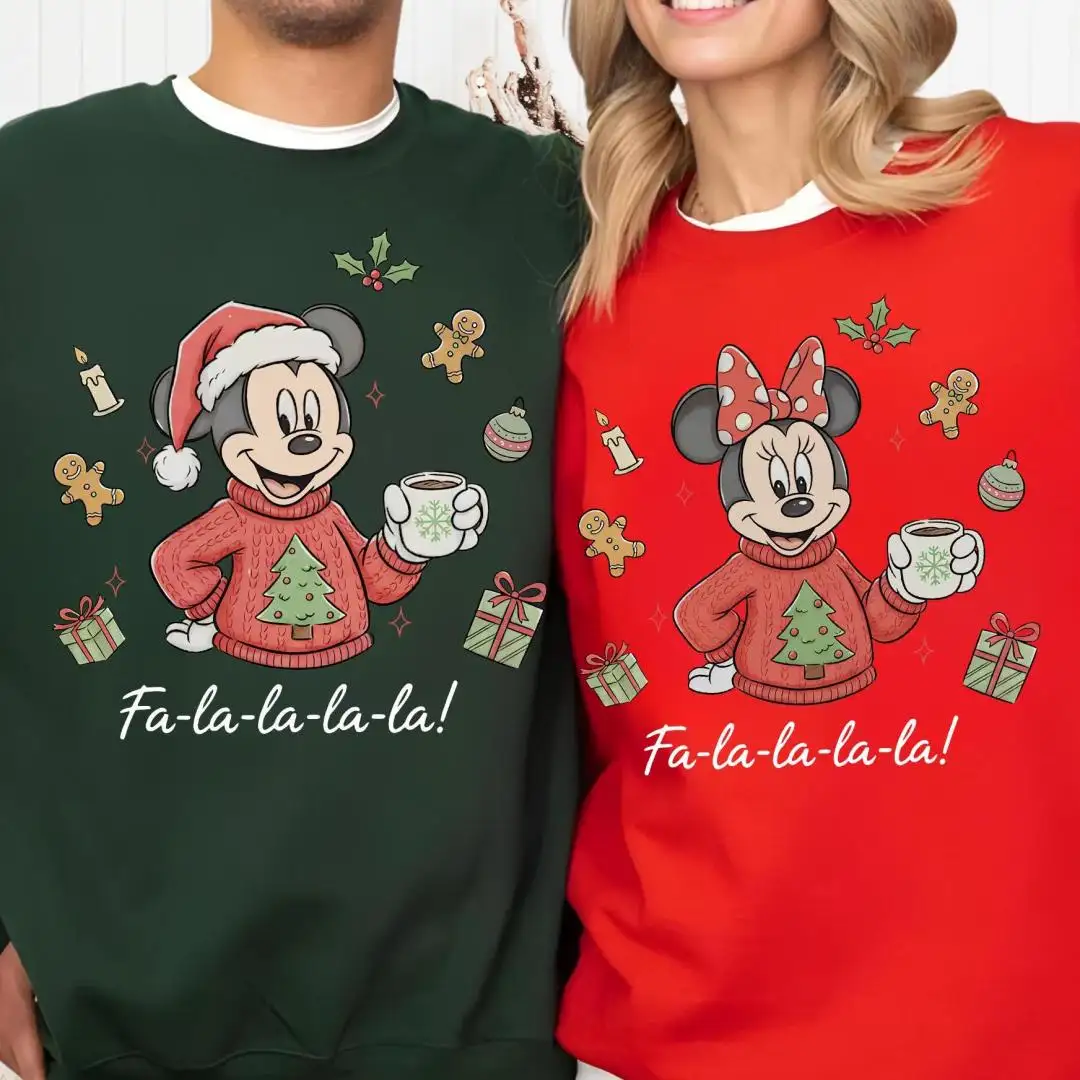 Mickey Minnie Christmas Fa La La La Sweatshirt, Matching Couple Disney Holiday Hoodie, Winter Disneyland Sweater, Xmas Couple Gift