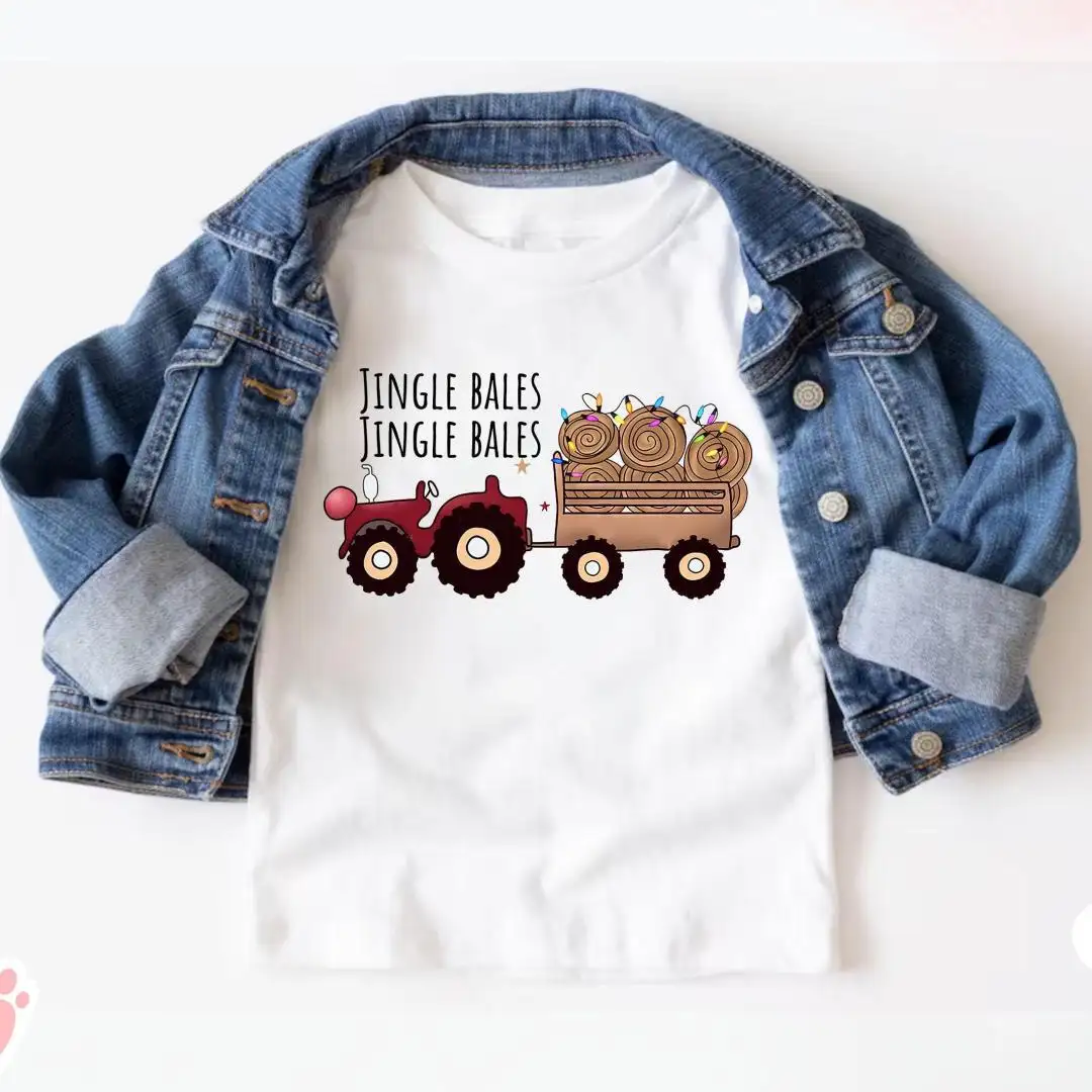 Jingle Bales Christmas Shirt, Christmas Tree, Cute Xmas Tee, Toddler Christmas Shirt, Boys Christmas Tractor Shirt, Baby Boy Christmas Outfit