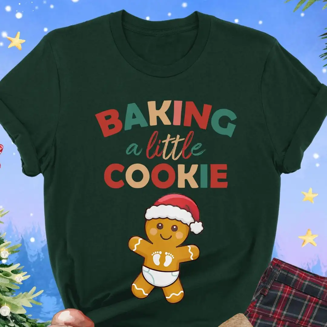 Baking a Little Cookie Shirt, Christmas Pregnancy Announcement Tee, Baby Shower, Gingerbread Mom to Be T-Shirt, Holiday Maternity Reveal Top