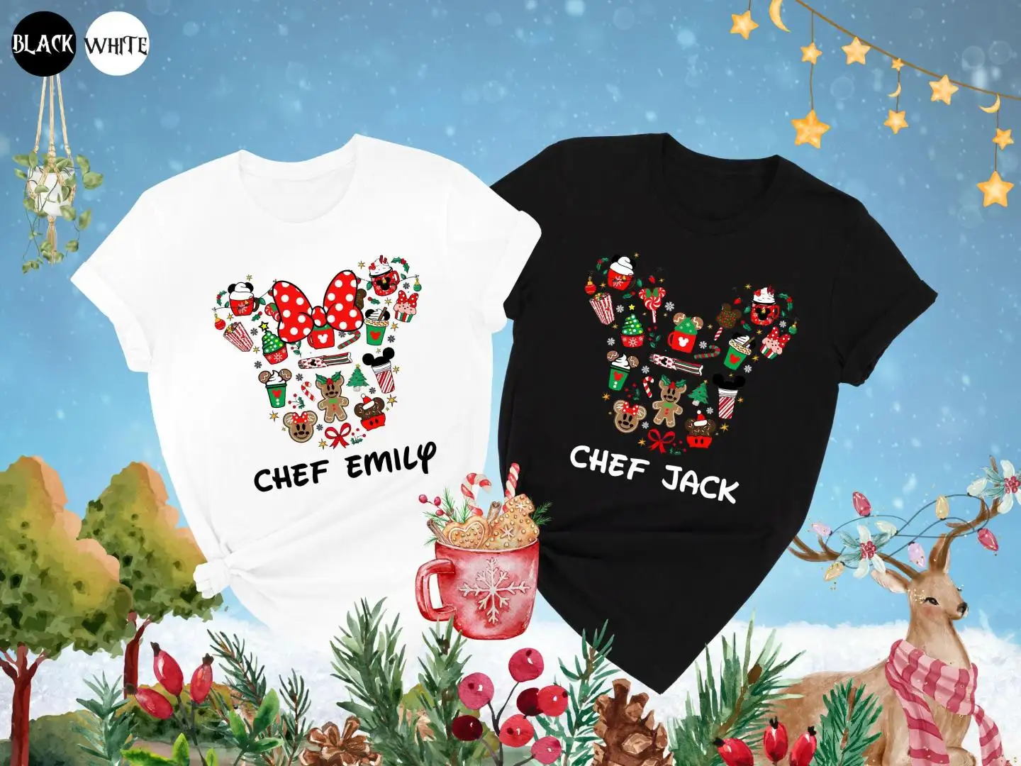 Custom Christmas Chef Shirt, Mickey Minnie Head Shirt, Christmas Chef Gift, Disney Christmas Matching Shirt, Personalized Christmas Shirt