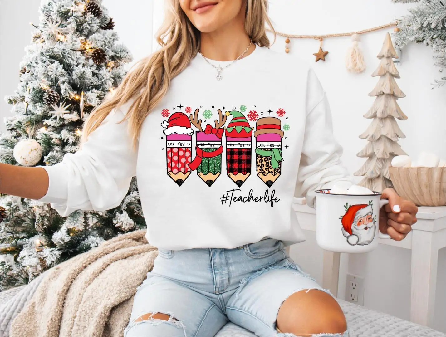 Teacher Life Shirt, Christmas Teacher T-Shirt, Teacher Appreciation Shirt, Teacher's Day Tee, Xmas Pencil Tee, School Teacher Sweatshirt