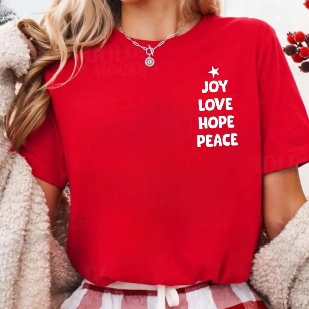 Joy Love Hope Peace Christmas Shirt, Christian Minimalist Holiday Tee, Inspirational Positive Graphic T-Shirt, Faith Based Christmas Gift