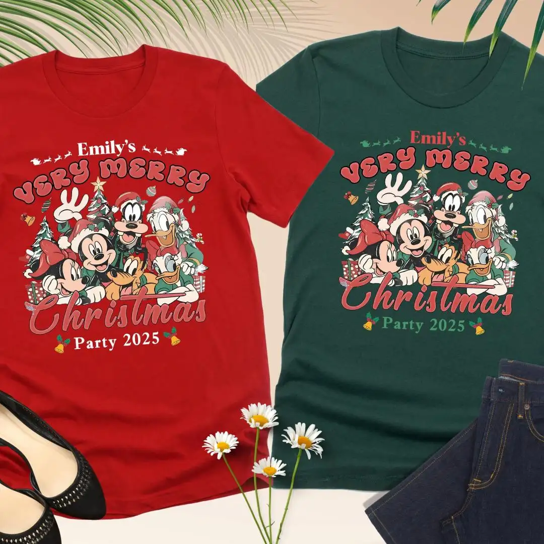 Personalized Very Merry Christmas 2025 T-Shirt, Custom Disney Vacation Shirt, Mickey Minnie Xmas Tee, Matching Family Holiday Outfit