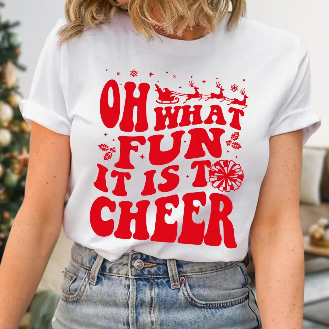 Oh What Fun It Is To Cheer Christmas Shirt, Cheerleader Christmas Tee, Festive Pep Rally Cheerleading Top, Holiday Spirit Cheer Squad Gift