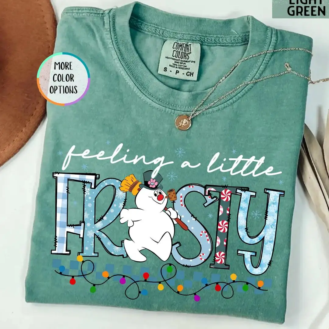 Comfort Colors Frosty Shirt, Winter Tee, Holiday Graphic Shirt, Cute Xmas Outfit, Funny Snowman Christmas Shirt, Winter Lights Tee for Women