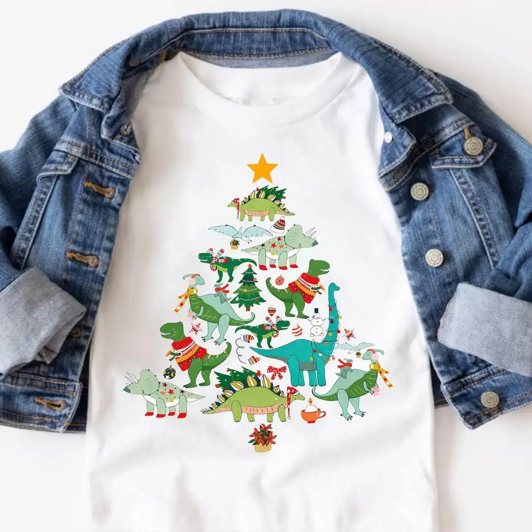 Kids Christmas Dinosaur Shirt, Festive Jurassic Graphic Gift Idea, Preschool Christmas Top, Toddler Holiday Outfit, Boys Dino Xmas Tree Tee