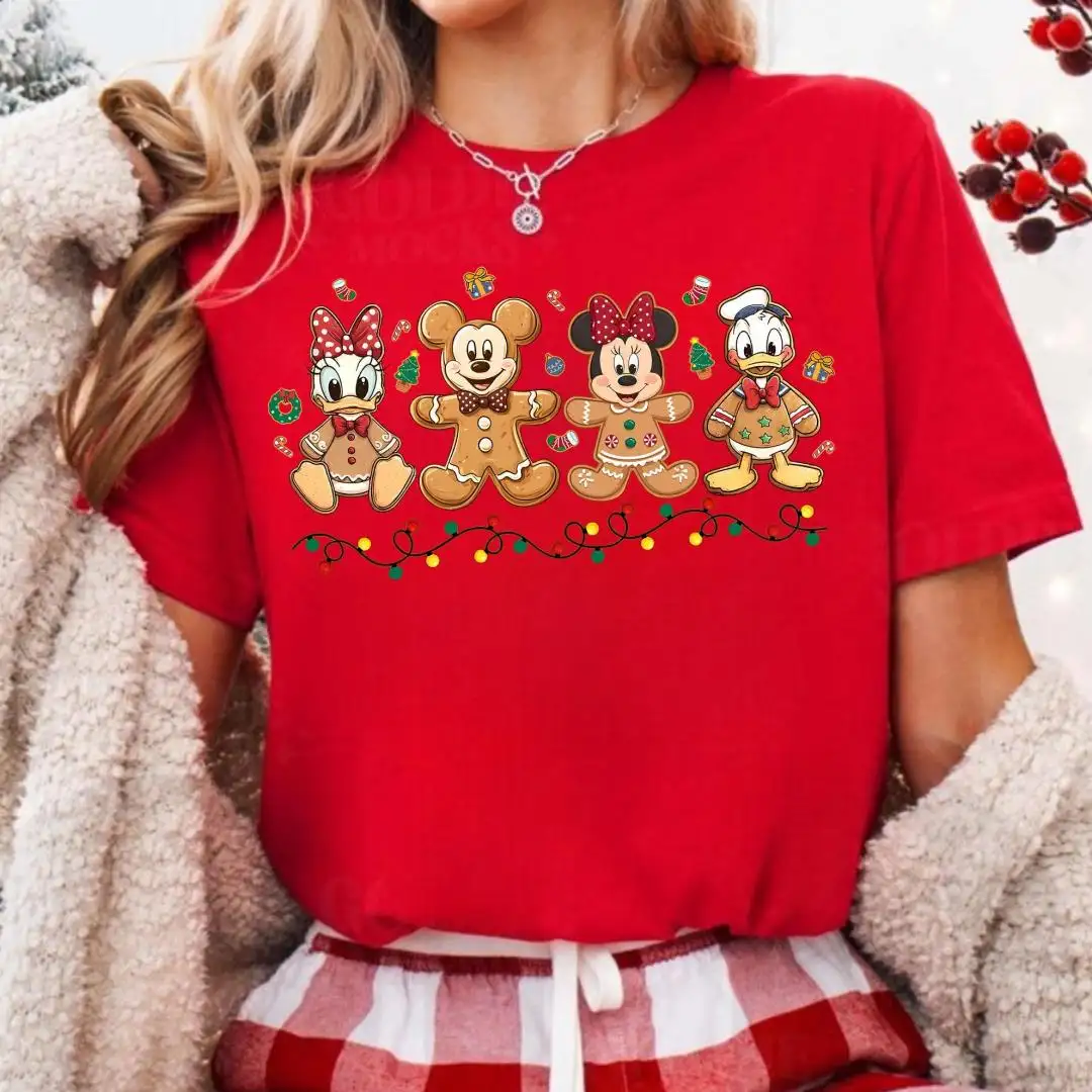 Christmas Gingerbread Disney T-Shirt, Mickey Minnie Daisy Donald Cookie Tee, Holiday Lights Family Matching Shirt, Kids Christmas Gift