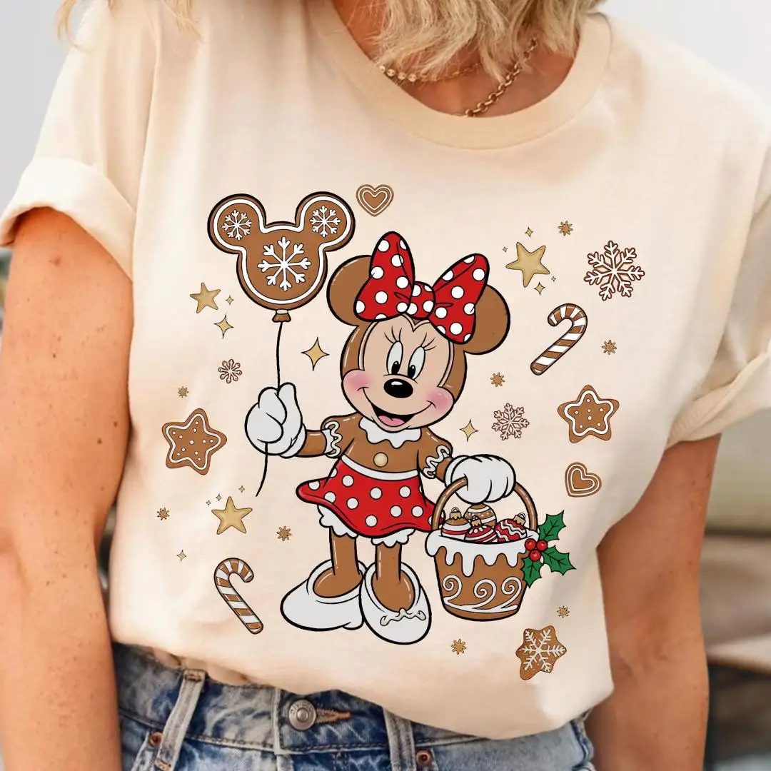 Christmas Minnie Mouse Gingerbread Shirt, Disneyland Tee, Girls Xmas Gift, Disney Holiday Tee, Candy Cane Mickey Balloon Cookie TShirt Women
