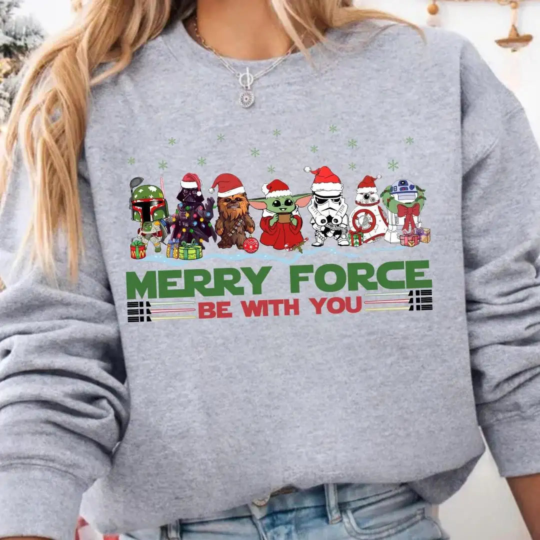 Merry Force Be With You Sweatshirt, Star Wars Holiday Sweater, Disney Christmas Hoodie, Funny Sci Fi Gift, Winter Disney Trip Sweatshirt