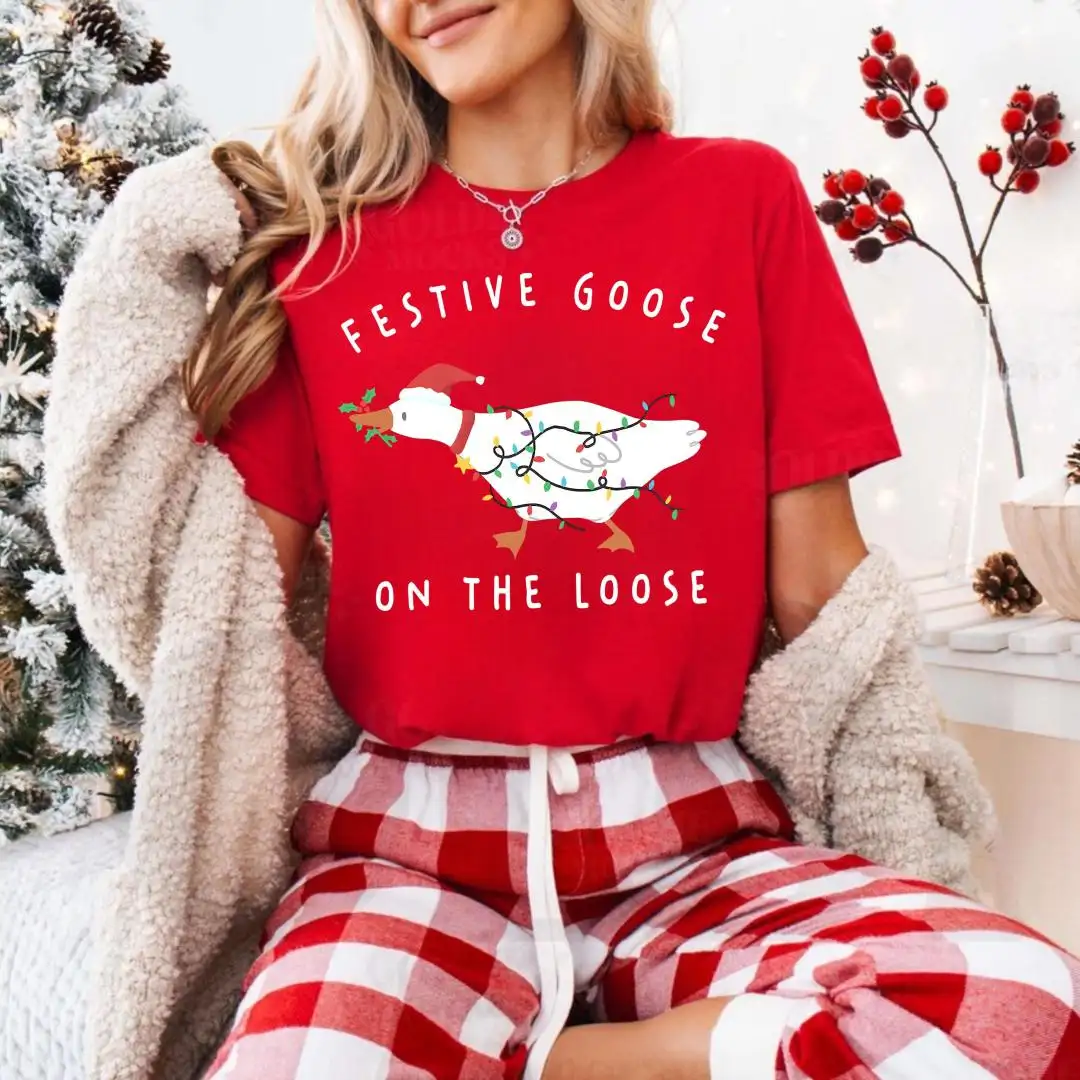 Christmas Silly Goose Shirt, Holiday Goose Shirt, Tangled Lights Shirt, Festive Goose on the Loose Tee, Trendy Silly Goose Xmas Shirt