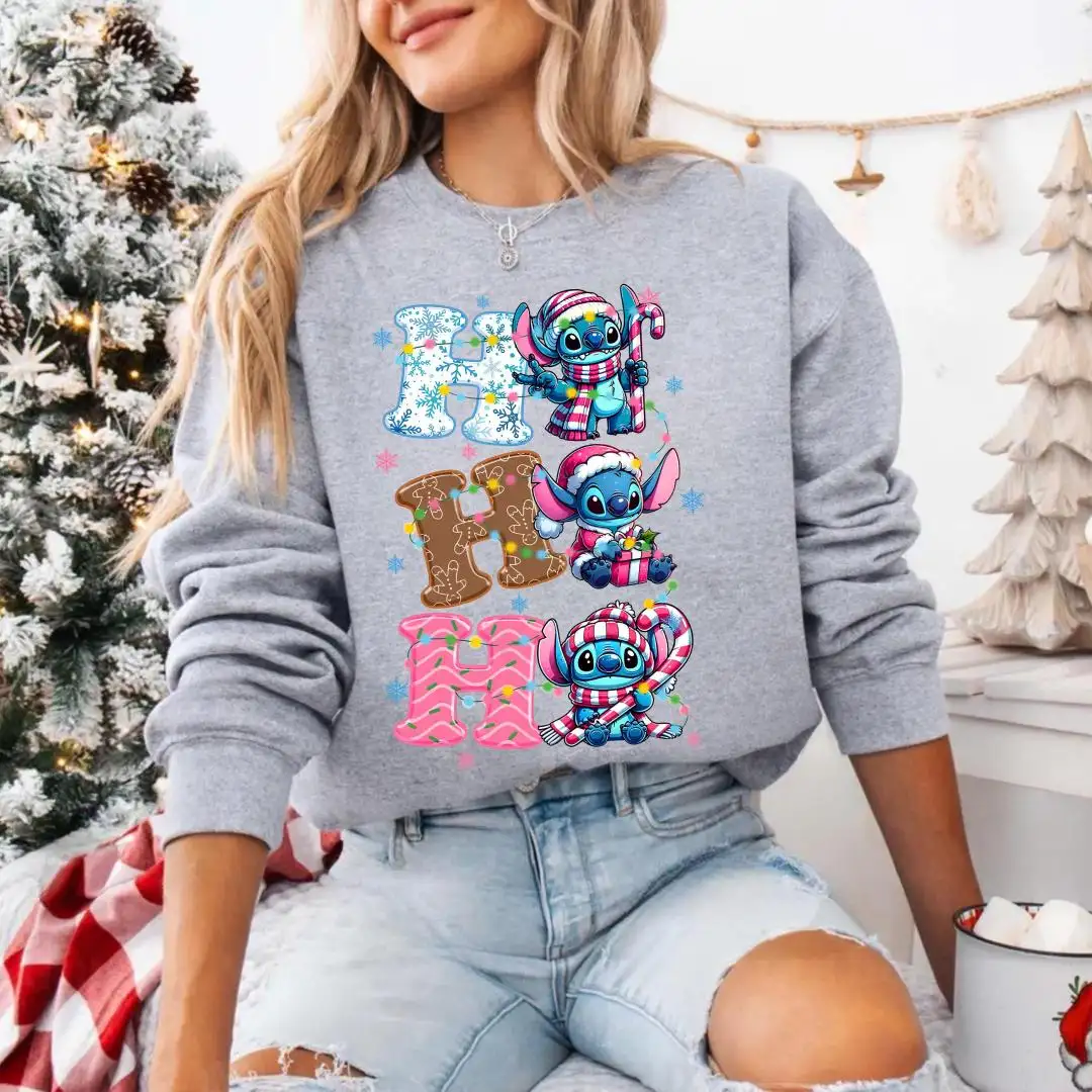 Christmas Stitch Sweatshirt, Ho Ho Ho Sweatshirt, Womens Christmas Gift, Disney Christmas Hoodie, Disney Xmas Party Gift, Holiday Stitch Tee