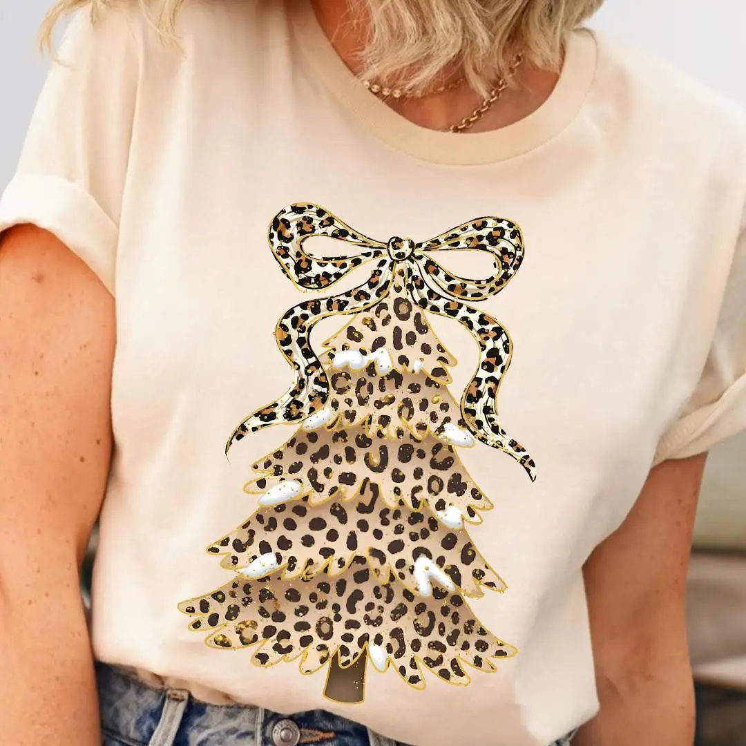 Leopard Christmas Tree Shirt, Holiday Shirt For Women