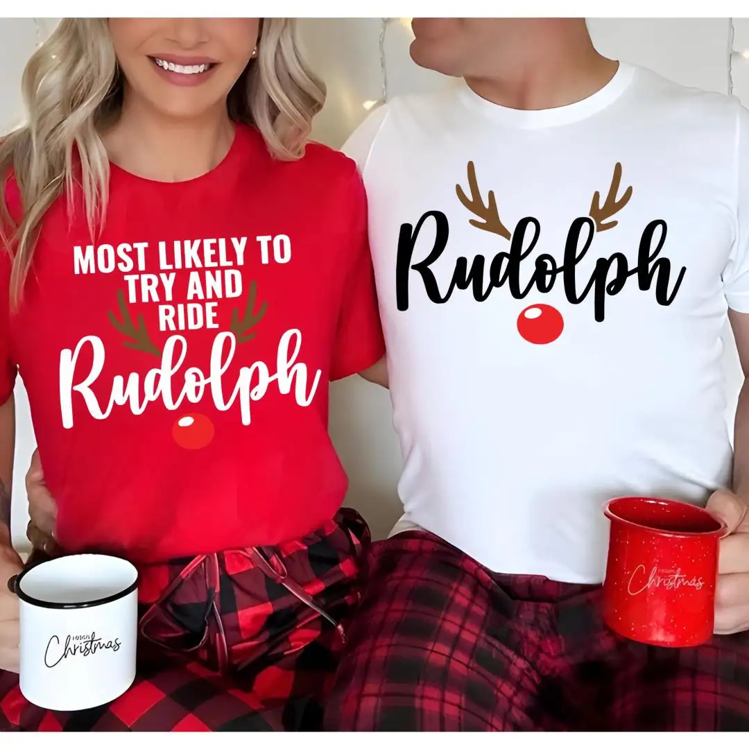 Christmas Couple Shirt, Funny Christmas Family Shirt, Xmas Couples Gift, Matching Couple Holiday Shirt, Husband and Wife Gift, Rudolph Shirt