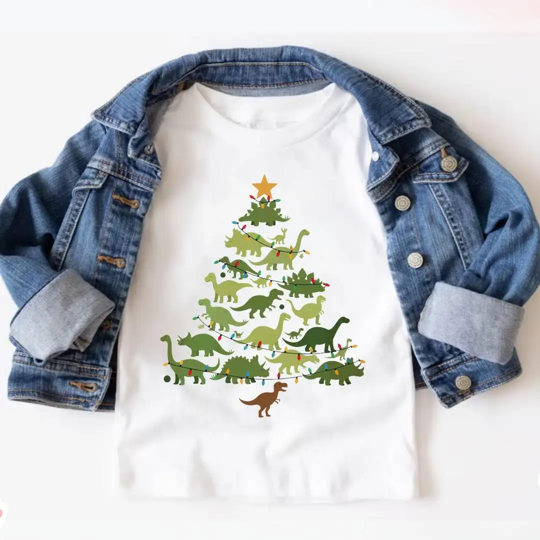 Dinosaurs Christmas Tree Shirt, Kids Christmas Gift, Toddler Boy Xmas Shirt, Holiday Shirt For Baby Boy, Xmas Shirt, Christmas Kids T-Shirt