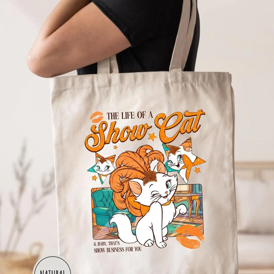 Show Cat Character Tote Bag, Funny Kitty Reusable Bag for Cat Lovers, Diva Feline Canvas Bag, Retro Cartoon Cat Gift, Cute Cat Market Tote