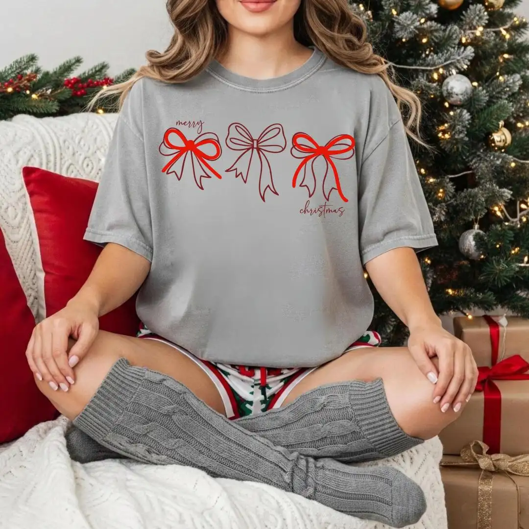 Comfort Colors® Coquette Bow Merry Christmas Shirt, Holiday Shirt For Women