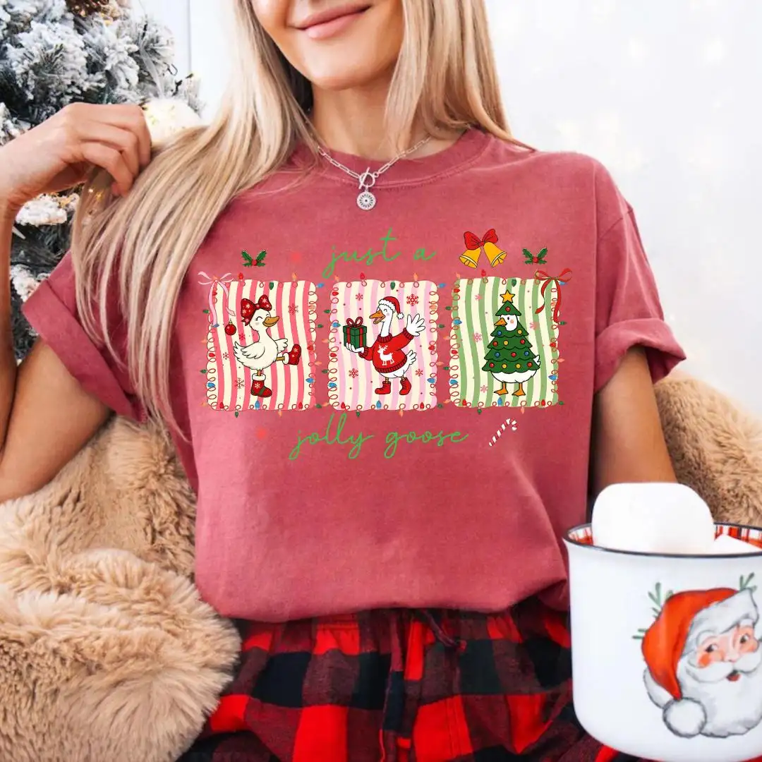 Christmas Goose Comfort Colors Shirt, Silly Goose Girly Christmas Shirt, Holiday Shirt For Women, Funny Xmas Party Gift, Jolly Goose Shirt