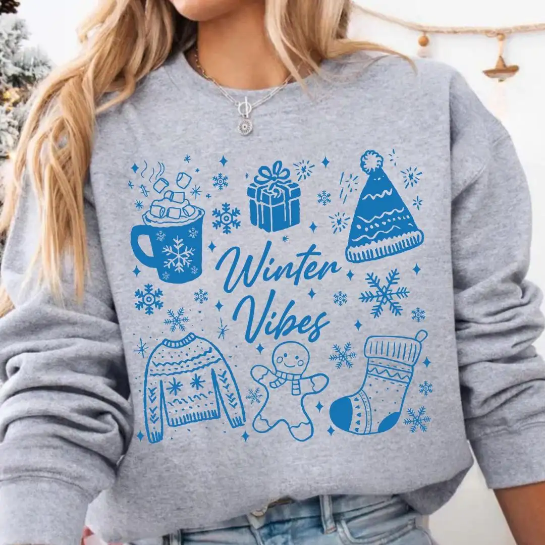 Winter Vibes Sweatshirt, Aesthetic Snow Season Pullover, Cozy Christmas Hoodie, Warm Gift for Her, Gingerbread Tee, Cute Holiday Winter Top