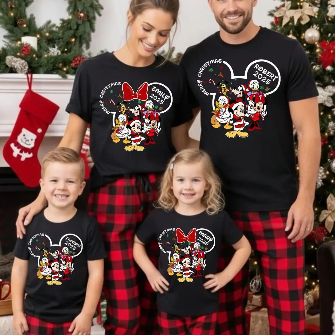 Custom Family Christmas Disney 2025 Shirts, Matching Holiday Mickey Minnie Tees, Cute Personalized Xmas Gift Tops, Family Trip Outfits