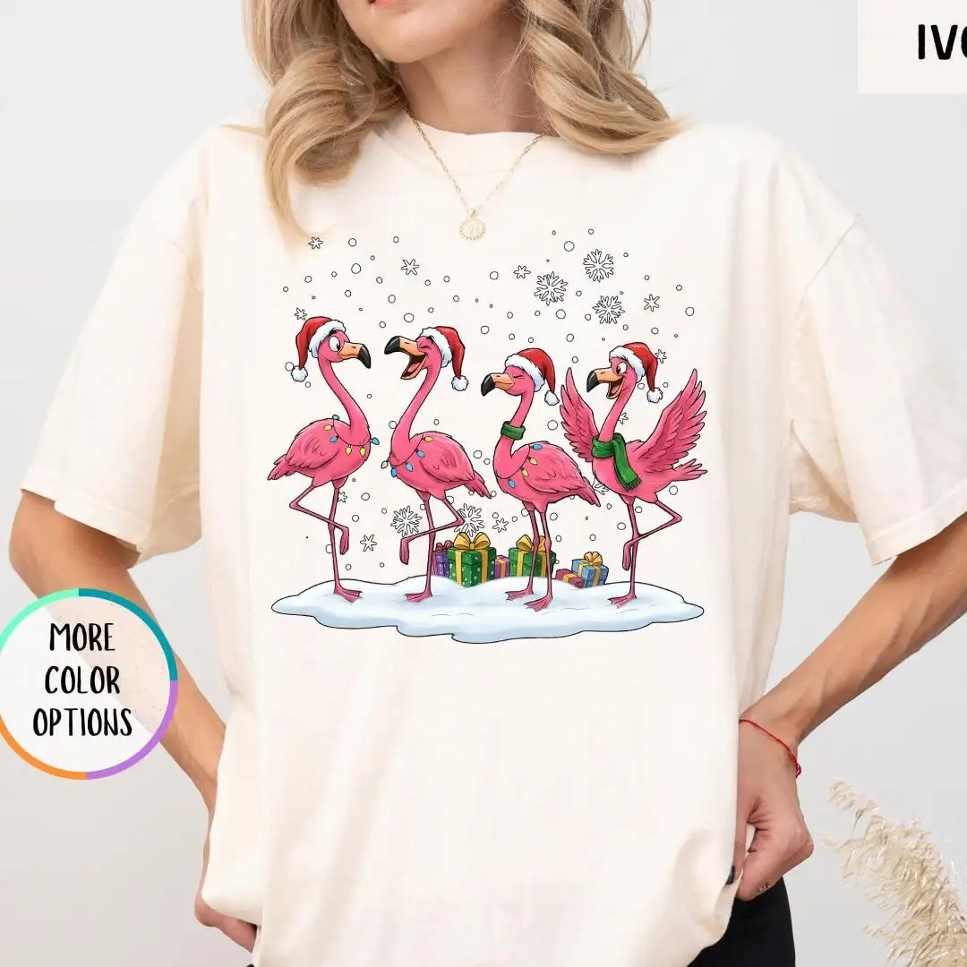 Comfort Colors Flamingo Santa Shirt, Tropical Xmas Shirt, Santa Beach Shirt, Funny Holiday Gift Shirt For Women, Christmas Flamingo Shirt