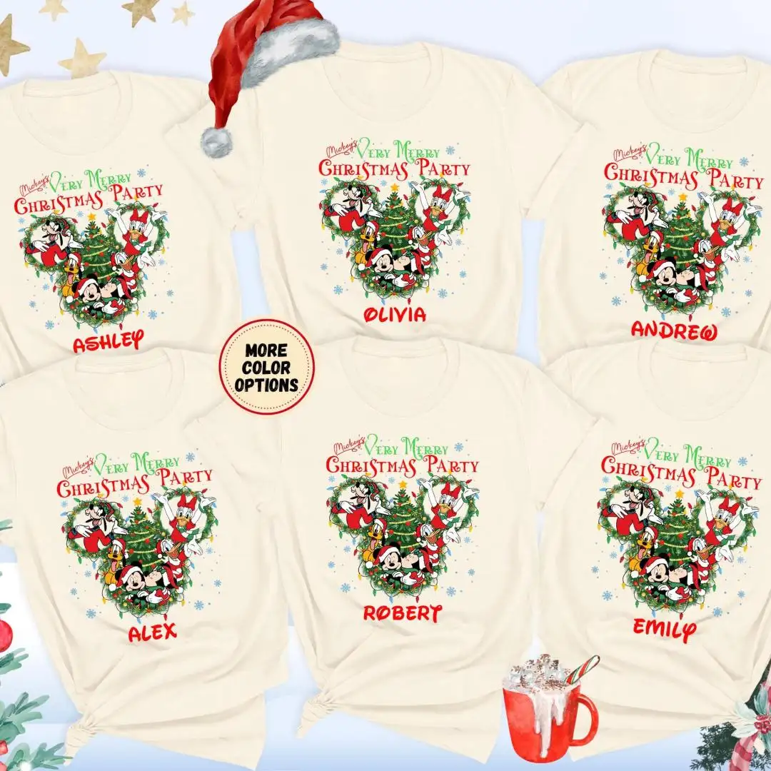 Custom Mickey Christmas Party Shirt, Personalized Family Group Tee, Matching Festive T-Shirt with Name Option, Disney Holiday Trip Outfit