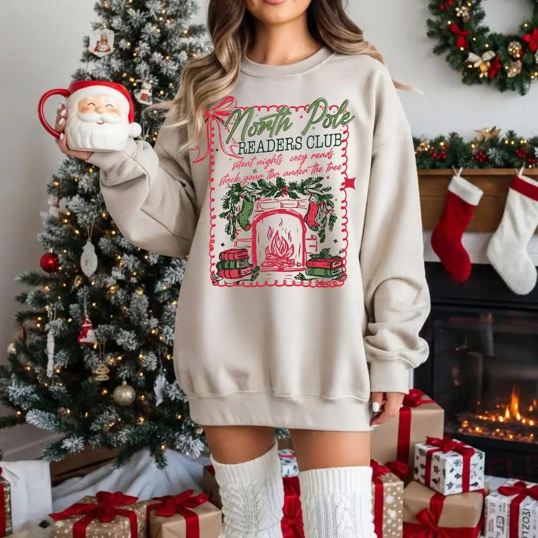 North Pole Readers Club Sweatshirt, Cute Winter Reader Gift, Cozy Christmas Book Lover Hoodie, Holiday Reading Sweater For Women, Bookish