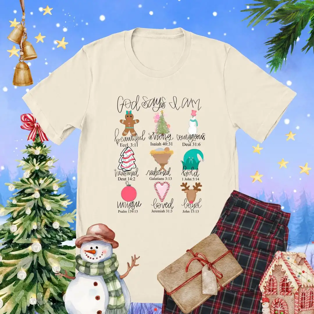 God Says I am Christmas Shirt, Religious Xmas Tee, Christian Woman Gift, Christmas Bible Shirt, Christian Jesus Tshirt, Girls Christmas Gift