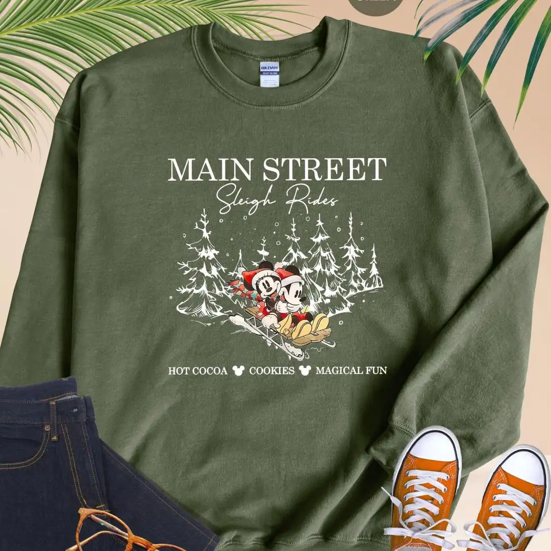 Disney Main Street Sleigh Rides Christmas Sweatshirt, Disney Christmas Hoodie, Mickey Minnie Christmas Sweater, Disneyland, Womens Xmas Gift