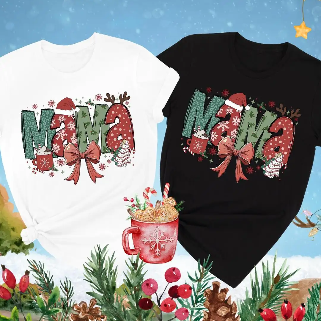 Mama Christmas Shirt, New Mom Gift, Winter Shirt, Christmas Coquette Bow Shirt, Cute Holiday Shirt, Cozy Christmas Gift, Xmas Tee for Moms