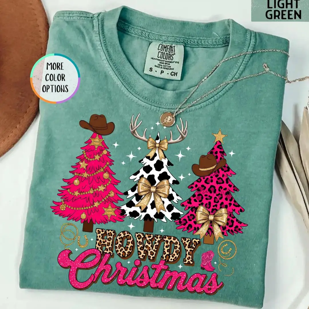 Comfort Colors Howdy Christmas Tee, Xmas Tree, Cowgirl Country Xmas Top, Girls Christmas Party, Western Holiday Shirt, Southern Rodeo Outfit