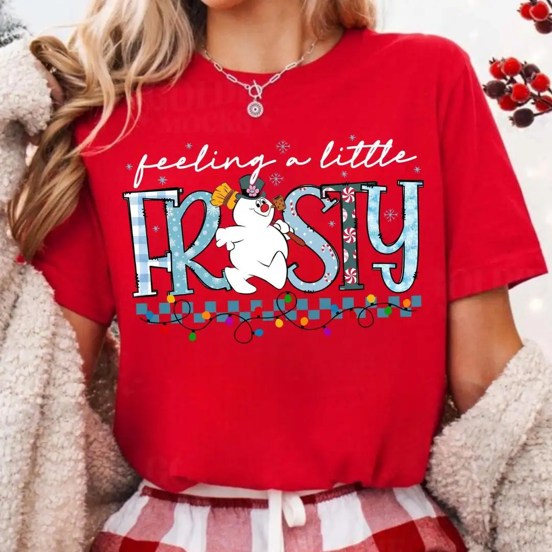 Feeling A Little Frosty Christmas Shirt, Cute Winter Shirt for Women, Christmas Lights Graphic, Xmas Vacation Tee, Funny Snowman Holiday Tee