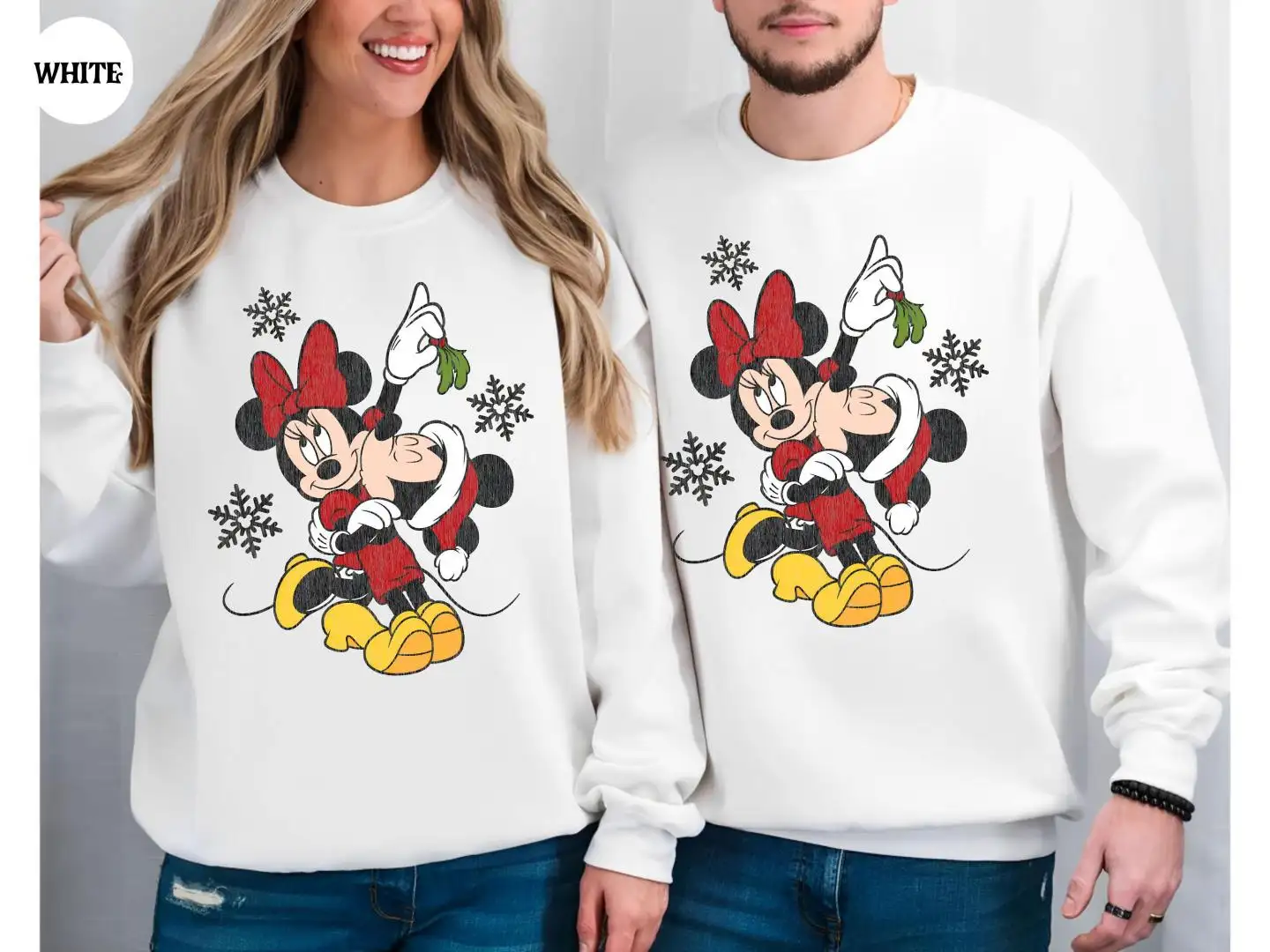 Retro Mickey and Minnie Cozy Sweatshirt, Holiday Hoodie, Couple Matching Hoodie, Woman Disneyland Couple Sweater, Disney Christmas Sweater